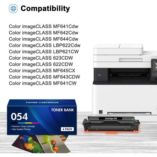 054 Toner Cartridge Set 054H MF644Cdw MF642Cdw Compatible Replacement for Canon 054 054H CRG-054 Color ImageCLASS MF644Cdw MF642Cdw LBP622Cdw MF641Cw Printer Ink (Black Cyan Magenta Yellow, 4-Pack)