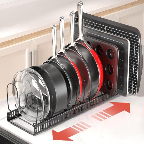 ORDORA Pots and Pans Organizer under Cabinet with Pan Holder: Expandable 11.8-22.8 Kitchen Cabinet Organizer Rack, 12 Adjustable Dividers Storage for Cookie Sheets, Cutting Boards & Lid Cookware