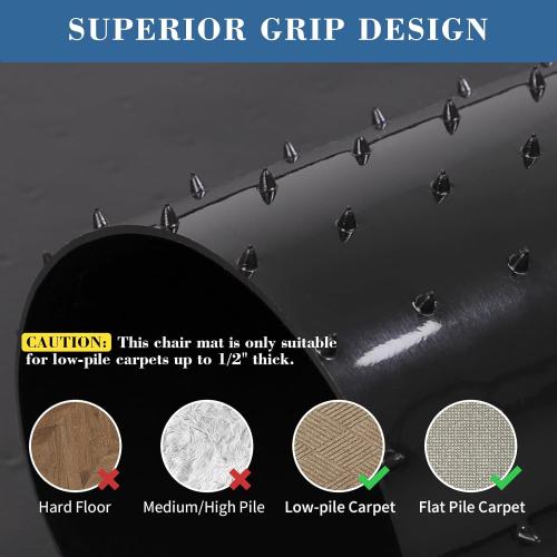 Tydle Chair Mat for Carpet, 60 x 46 Non-Slip Chair Mat for Carpeted Floors, Heavy Duty Computer Under Desk Plastic Floor Mat with Grips, Carpeted Floor Protector for Home Office (Black)