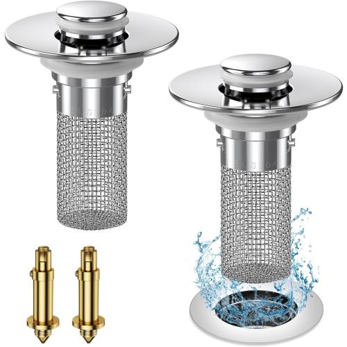 2PC Bathroom Sink Stopper Hair Catcher, Pop Up Sink Drain Filter with Removable Stainless Steel Filter Basket Hair Catcher, for US Bathroom Sink Stopper Replacement.