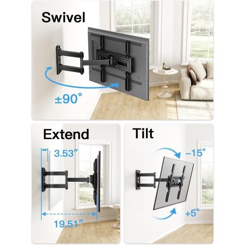 ‼️may have missing pcs‼️Pipishell Full Motion TV Wall Mount for Most 26-65 inch Flat & Curved TVs up to 77 lbs, Adjustable Bracket Height, Corner TV Mount with Single Articulating Arm, Max VESA 400x400mm, PIMF9