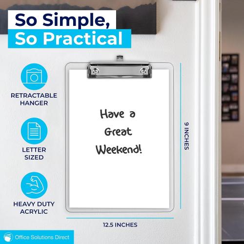 Plastic Clipboards (Set of 7) Transparent Clipboard (Clear) Strong 12.5 x 9 Inch | Holds 100 Sheets! Acrylic Clipboards with Low Profile Clip | Bulk Back to School Supplies for Teachers