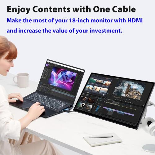 GeeekPi 18.5 inch Portable Monitor 1920x1080 IPS Touchscreen 120HZ 1080P Touch Display with HDMI USB-C, Built-in Speakers, Kickstand VESA for Xbox PS4/5 Laptop Mac PC