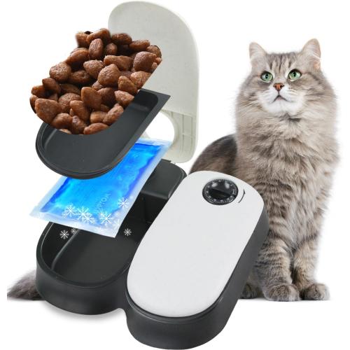 PAWISE Automatic Pet Feeder for Cats and Dogs,Dog Automatic Feeders with Timer, Automatic Cat Feeders with Ice Pack (2 Meal-1)