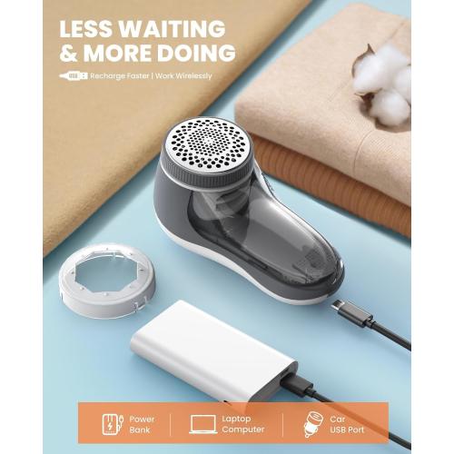 POPCHOSE Fabric Shaver, Lint Shaver for Clothing, Electric Lint Remover with 6-Leaf Blades, Sweater Defuzzer, Clothes Shaver for Couch, Furniture, Blanket, Remove Pilling, USB Rechargeable