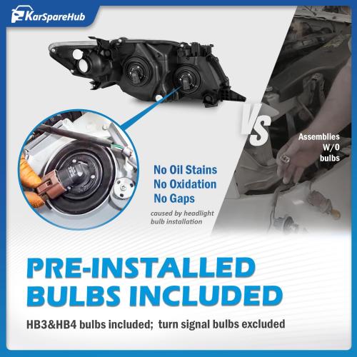 KarSpareHub Headlights Assembly for 2009-2010 Toyota Corolla Halogen Headlamp Replacement Chrome Housing Amber Reflector Passenger and Driver Side