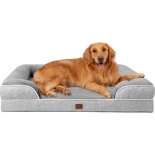 EHEYCIGA Orthopedic Dog Beds Large Sized Dog, Waterproof Memory Foam Pet Bed with Sides, Non-Slip Bottom Large Pet Bed with Washable Removable Cover, Grey
