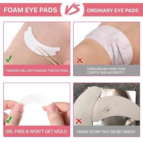 Pretty memory 100 Pairs Foam Eye Pads for Lash Extensions, Lint Free Hypoallergenic Sticky Lash Pads, Under Eye Pads for Eyelash Extensions, Eyelash Tech Supplies Must Haves, Latex Free