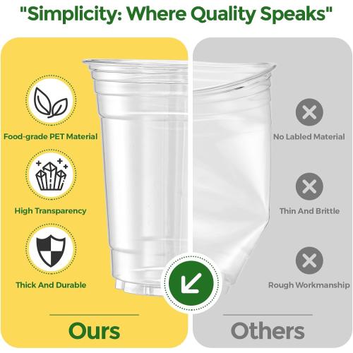 Glotoch Express Plastic Cups with Lids, [100 Sets - 16oz] Disposable Clear Crystal Iced Coffee Cups - Strawless Sip Lids - BPA Free Sturdy To Go Cup for Smoothie Cold Drinks Juice Party Wedding Event