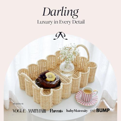 BEBE BASK Premium Wavy Scalloped Rattan Tray - Small Hand-Woven Scallop Wicker Tray - 19 x 9 x 6.5 in - Scalloped Basket - Scallop Basket