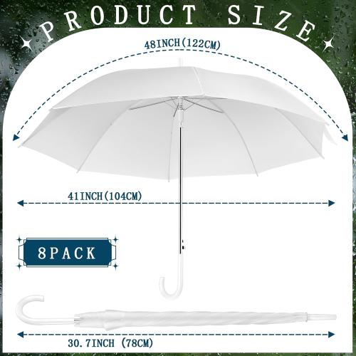 8 Pack Wedding Umbrella Bulk, Windproof Large Rain Umbrella, Strong Fiberglass Frame, Auto Open Wedding Umbrellas for Guests Bride Groom Photography Friend Gift