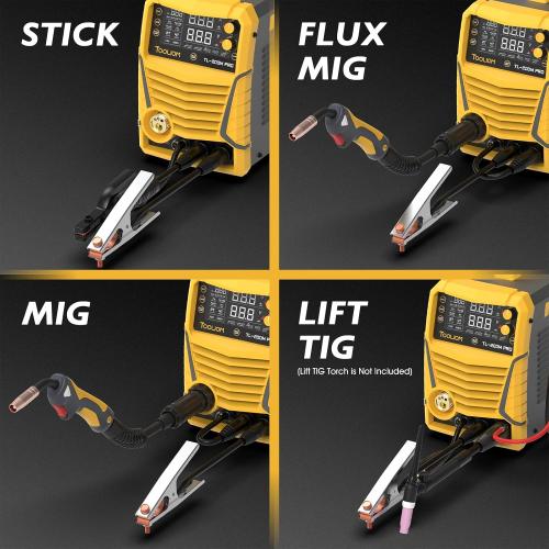 TOOLIOM 200A 5-in-1 Aluminum MIG Welder Kit, Wire & Gloves | 5 in 1 MIG/flux MIG/spool gun MIG/Lift TIG/stick welder, 110/220V Dual Voltage, smart synergic control