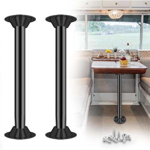 29 RV Table Leg Mount | Heavy-Duty Aluminum RV Table Legs and Base Mount | Camper Table Pedestal for Trailer, Boat | Non-Wobbly Matte Black Finish (2 Legs   4 Bases)