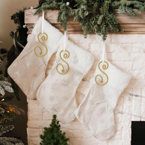 3.15 Inch Initial Christmas Stocking Name Tags Personalized Letter Metal Hanging Name Gold Wire Gift Ornament Alphabet Present Ornaments Tags for Christmas Tree DIY Craft(Letter S)