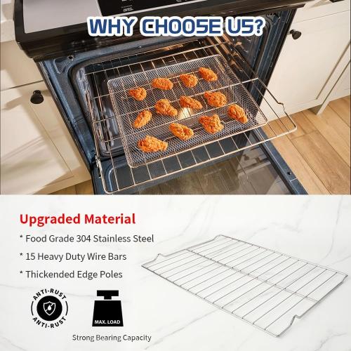 [Upgraded] 2Pcs Range Oven Racks W10256908 for Whirlpool/KitchenAid/Roper/Maytag/Kenmore Range, Replaces W10138079, 3195710, W10179196, 24 x 15.75 Size, Not Universal