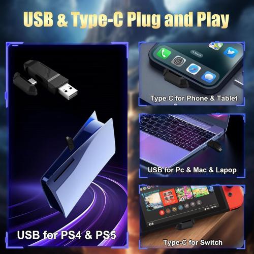 2.4GHz Wireless Gaming Headsets for PS5/PS4/Switch, New RGB Bluetooth 5.4 Noise Cancelling Gaming Headphones with 7.1 Surround Sound, 40mm Drivers, 276g Ultraligero, Memory Foam, 40Hrs Audífonos Gamer