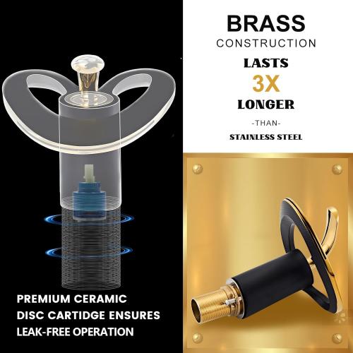 Black Gold Waterfall Sink Single Hole Vanity 1 Handle Brass Modern Unique Bathroom Faucets, 2 Tone Single Lever Copper Swan Style Vessel Hollow Faucet with Deck Plate for 3 Hole