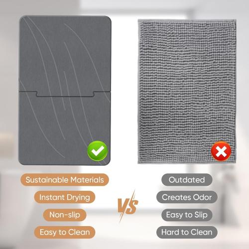 Jiloma 32 * 20 Stone Bath Mat Extra Large Diatomaceous Earth Non-Slip Shower Mat Quick Drying Diatomite Stone Mats for Bathroom Floor/Ktichen Counter Super Absorbent Natural Easy to Clean Grey