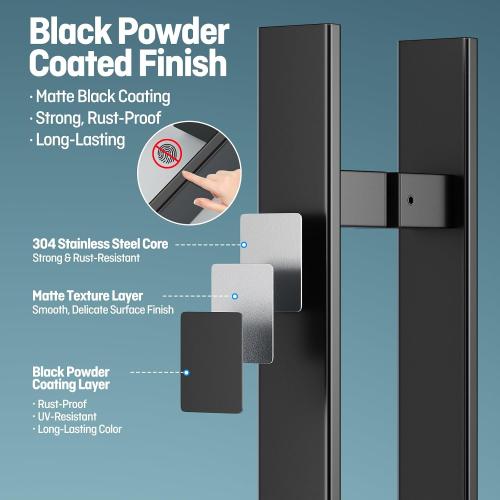 Ranbo 24 Door Pull Handle, 1.2mm 304 Stainless Steel, Matte Black | 15-3/4 Hole Spacing, Fits 1/4–3/4 Glass Doors and 1-3/8–2-3/16 Wood Doors, for Entry, Commercial and Storefront Door