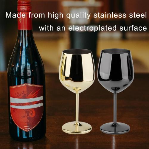 Stainless Steel Wine Glass 18oz - Set of 2 Gold - 3.6 D x 8.3 H (851029)
