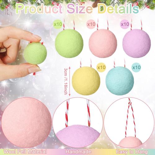 Jenaai 50 Pcs Christmas Pastel Felt Balls Ornaments 1.18 Inch Christmas Tree Hanging Wool Felt Ball Mixed Color Pompom Decorations for Xmas Tree Festival Party Supplies