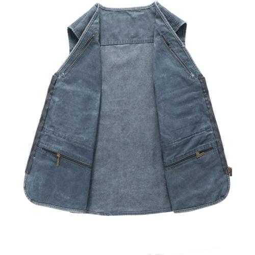 Size M Men's Denim Vest Outdoor Casual Multi Pocket Sleeveless Jacket Jean Work Travel Utility Vest