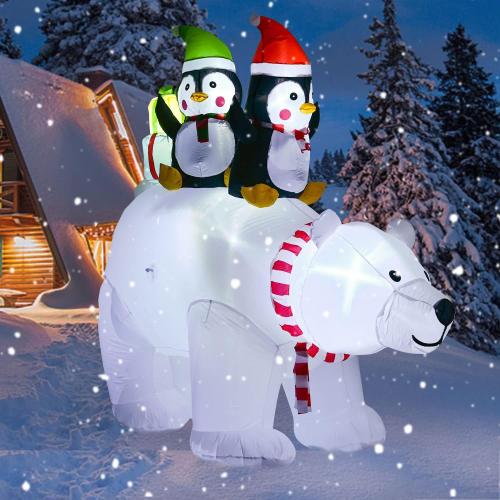 Lvydec Lighted Inflatable Polar Bear Christmas Outdoor Decoration Clearance - 7ft Blow Up Polar Bear with Santa Penguin and Built-in LED Lights for Christmas Holiday Yard Decoration