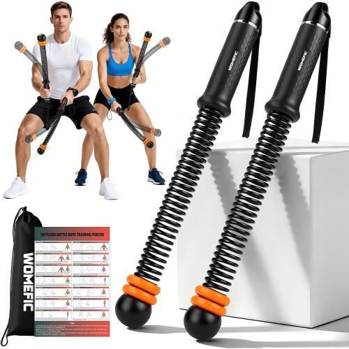 Weighted Ropeless Battle Ropes Adjustable Weight - Portable Cordless Battle Ropes for Home Gym with Poster - Strength Building, HIIT and Low-Impact Aerobic Training for Men & Women (Black)
