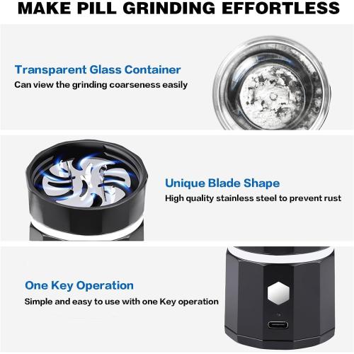 Portable Cordless Electric Pill Crusher, Pill Crusher Grinder Fine Powder, Grind and Pulverize Multiple Pills & Vitamins Extremely Fine for Elderly, Suitable for Travel, Home, Workplace (Black)