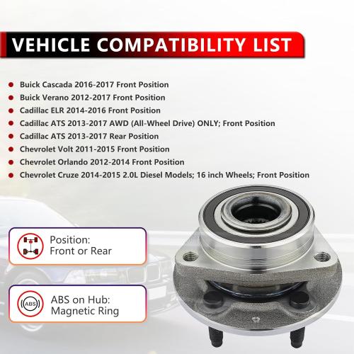 513316 Front or Rear Wheel Hub Bearing for Buick Cascada 2016-2017, for Verano 2012-2017, for Cadillac ELR 2014-2016, for ATS 2013-2017, for Chevy Volt 2011-2015, for Orlando 2012-2014