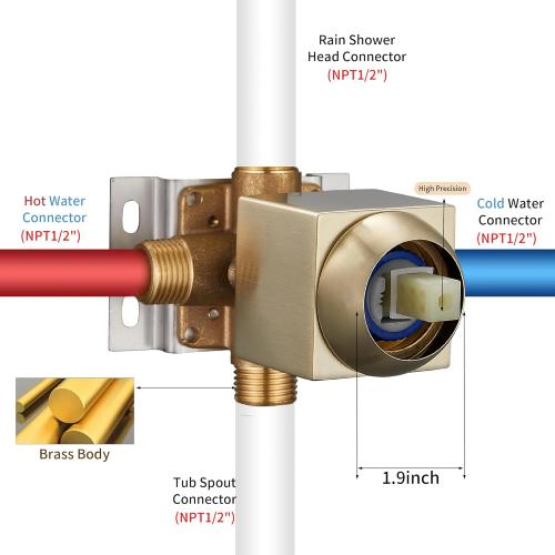 GGStudy Shower Faucet Set, Brushed Gold Tub Shower Faucet with 8 Inch Square Rainfall Shower Head and Tub Spout Shower Tub Faucet Set Complete Included Shower ValveTub Shower Trim Kit