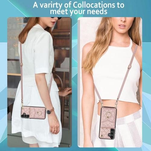Color rose gold Asuwish Phone Case for Samsung Galaxy S23 FE 5G Wallet Cover with Tempered Glass Screen Protector and Crossbody Wrist Strap Ring RFID Blocking Credit Card Holder Cell S 23 EF S23FE 23S Women Rose Gold