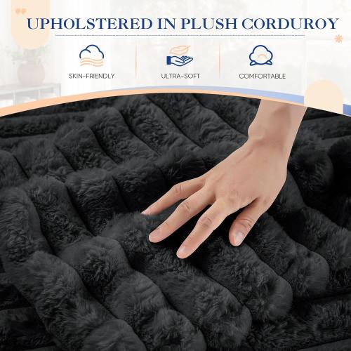 Oversized Chaise Lounge Indoor, Modern Plush Corduroy Fabric Deep Seat Boneless Memory Foam Sleeper Chaise Lounge Sofa Chair with Pillows for Living Room Bedroom Studio, No Assembly Couch, Black