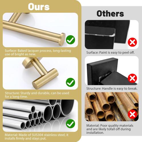 Brushed Gold Towel Bar Set 10 Pieces Bathroom Hardware Accessories Set Towel Rack Set for Bathroom SUS304 Stainless Steel Toilet Paper Holder Wall Mounted, 23.6 Inch