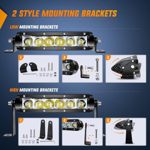 Nilight Led Pods Light Bar Super Slim 2Pcs 7 Inch 30W Spot Driving Fog 3600LM Off Road Lighting for Trucks Pickup SUV ATV UTV Boat 4x4 Van Camper - 2 Style Mounting