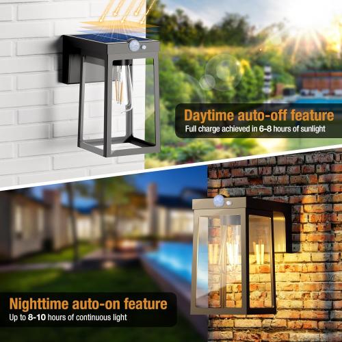 2 Pack Solar Porch Lights Outdoor with Motion Sensor, Dusk to Dawn Exterior Wall Lighting Fixtures Waterproof, LED Patio Lights Wall Sconce Outside Anti-Rust for Garage Frontdoor House, Black