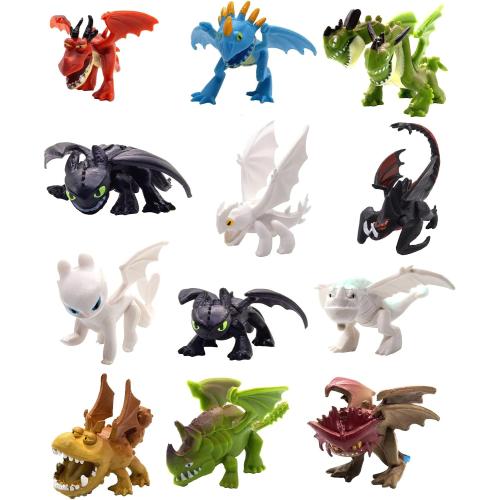 Toysvill How to Train Your Dragon Mini Figures Set, 12 Piece Multicolor Plastic Dragons, Cake Toppers Collection for Birthday Party Decorations, 1.78 Inch