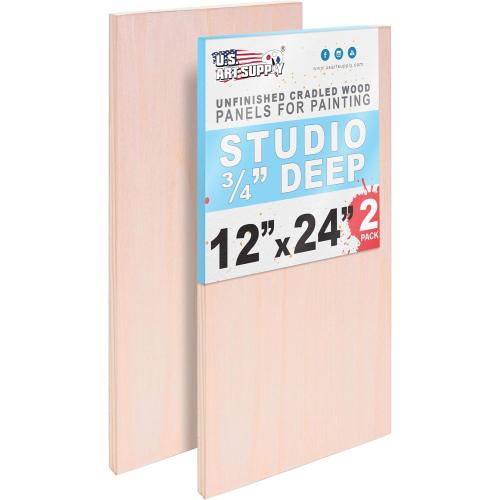 U.S. Art Supply 12 x 24 Unfinished Cradled Wood Panels for Painting, Studio 3/4 Deep (2 Pack) - Artist Depth Birch Wooden Wall Canvases - Mixed-Media Craft, Acrylic, Oil, Encaustic, Paint Pouring