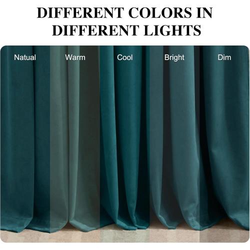 RYB HOME Teal Velvet Curtains 90 inch Length 2 Panels Set, Blackout Velvet Curtains Drapes for Light & Draft Block Holiday Decor for Bedroom Living Room Guest Room, Peacock Blue, W52 x L90 inches
