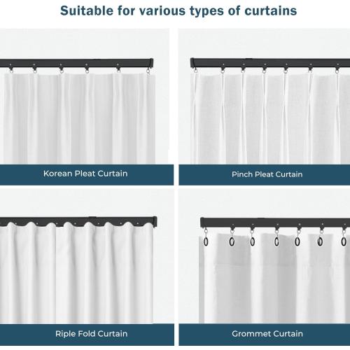 MaKefeile Flexible Ceiling Curtains Track, Bendable Ceiling Mount Curtain Track for Room Divider, Aluminum Curtain Tracks Rail with Hooks Set for Window RV Shower Privacy Outdoor Hospital, Black 3-9ft