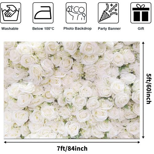 Size 7x15 Color White Avezano White Flower Backdrop for Party Photoshoot Wedding Floral Wall Bridal Shower Party Decoration Photography Background White Rose Florals Backdrops Portrait Photographic Studio (7x5ft)