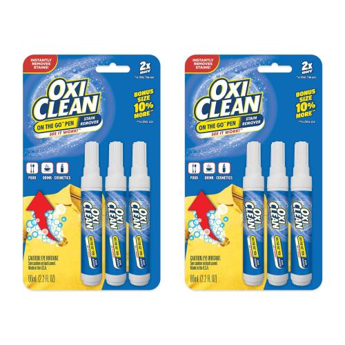 6 Count OxiClean On The Go Stain Remover Pen for Clothes, Portable Instant Stain Remover Stick with Scrubber Tip, Travel-Friendly Pen for Clothes Laundry, for Food Drink Cosmetics, 6 Count