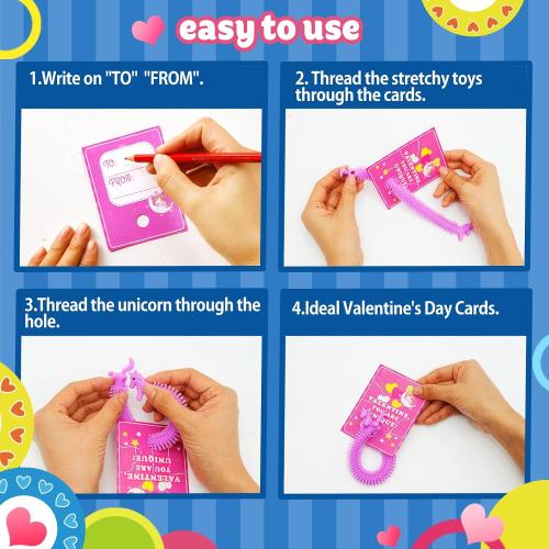 30 Pack Valentine's Day Cards for Kids with Unicorn Stretchy Strings for Classroom Valentine's Gift Exchange For School, Valentine's Party Favor for Kids, Valentine's Prizes, Stress Relief Fidget Toys