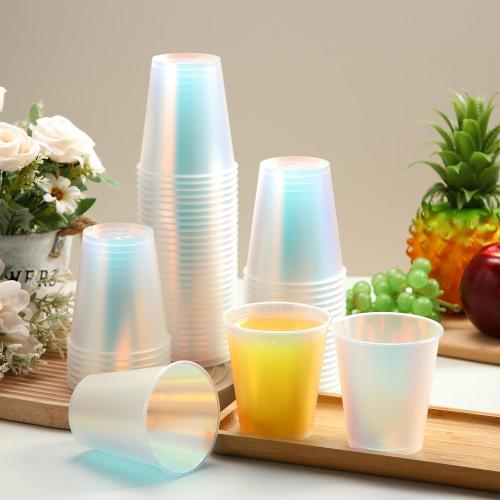 100 Pcs Iridescent Plastic Cups Rainbow Disposable Cups Holographic Party Clear Glitter Shiny Plastic Tumblers for Wedding Birthday Bachelorette Mermaid Party (Matte,12 oz)