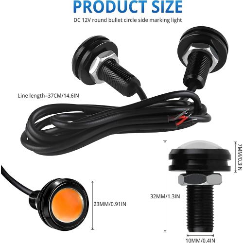 4Pcs 23mm DC 12V Black shell Eagle Eye Cob LED Car Fog DRL Daytime Running Light Backup Reverse Tail Rock Lights Headlights Signal Lamp Small bulb use for car and motorcycle (Orange)