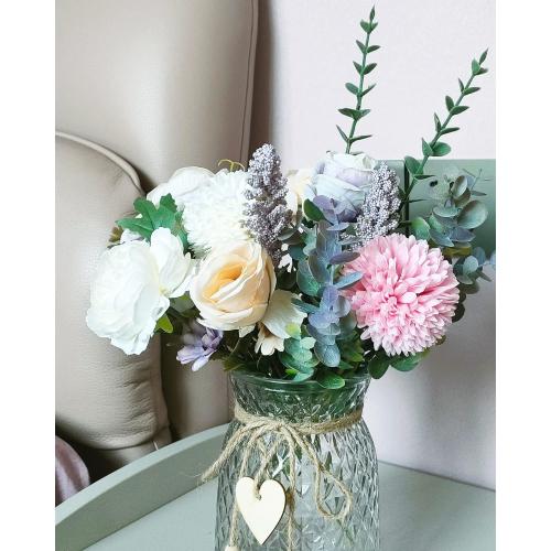 Clear Jar Multicolor Fake Flowers with Vase, Faux Peony Silk Flowers for Home Decor, Coffee Table, Living Room, Bathroom Plant Decor, Centerpiece Table Decorations