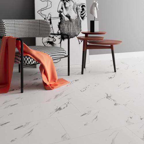 Stickyart 15-Piece White Marble Peel and Stick Floor Tile for Bathroom Floor Tile Peel and Stick on Wall Vinyl Flooring Roll Waterproof 12x24 Self Adhesive Vinyl Flooring Tiles for Kitchen Bedroom