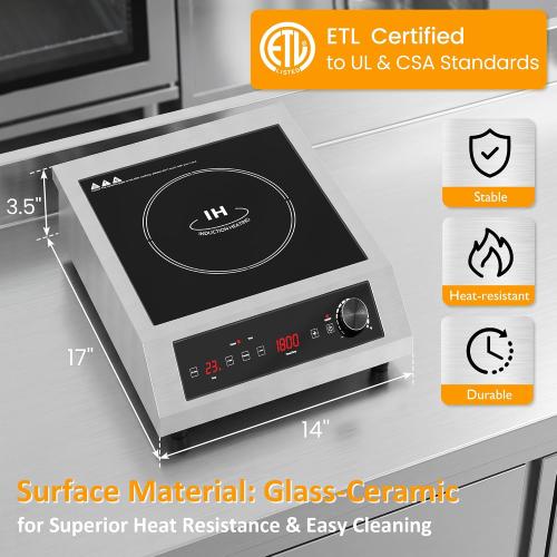 Sunvivi 1800W Induction Cooktop, Commercial-Grade Electric Countertop Burner with Timer, Induction Hot Plate with LED Screen, 10 Power(300W-1800W), 10 Temp Setting(140°F-536°F), Black