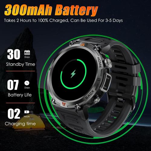 EIGIIS Military Smart Watch for Men Tactical Rugged with Bluetooth Call Flashlight 1.45'' Big Screen Fitness Tracker Heart Rate Sleep Monitor Waterproof Sports Smartwatch iPhone Android Black