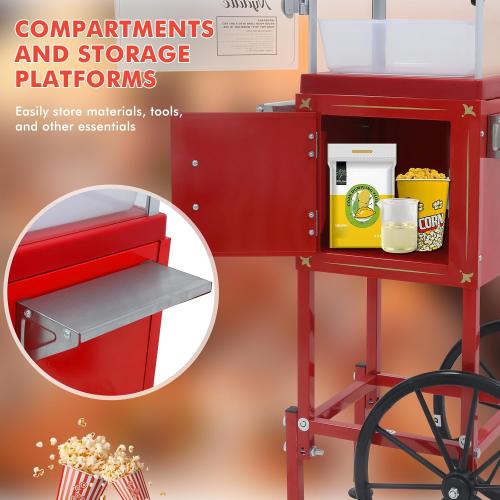 Popcorn Machine Maker With 8 Oz Kettle Makes Up to 32 Cups Popcorn Machine Cart Vintage-Style Popper on Wheels Popcorn Machines for Home (Red)